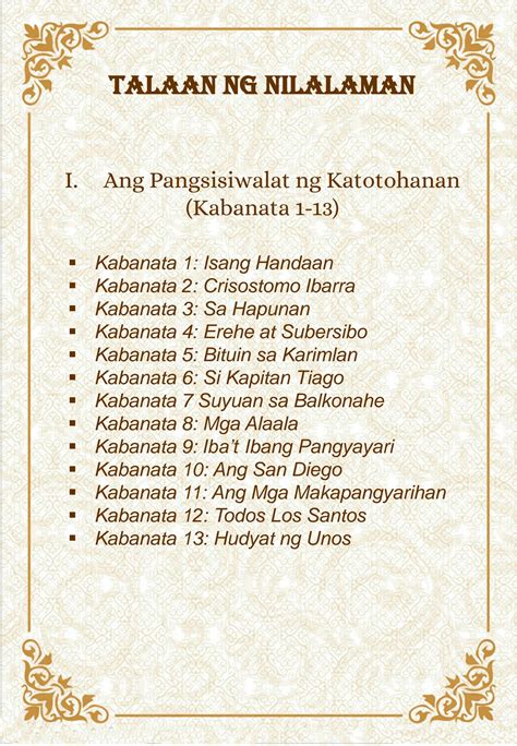 talaan ng nilalaman calligraphy